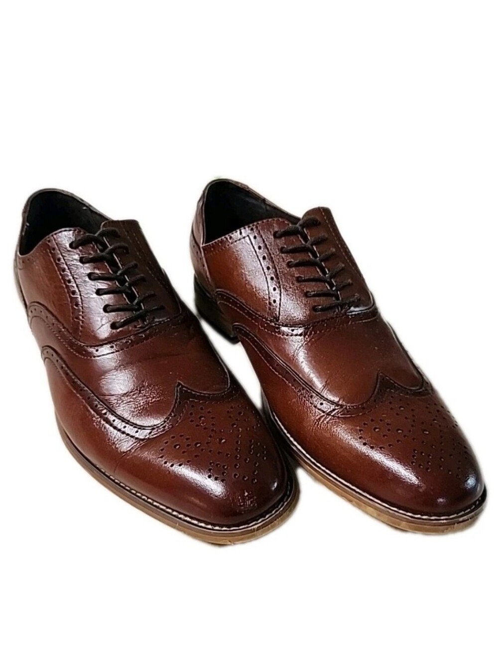 Stacy Adams Men's Dunbar Wingtip Oxford Cognac Leather Brogue Dress Shoe 9